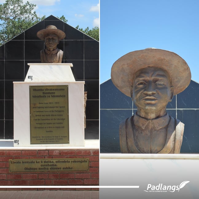 A bust of King Mandume was unveiled in 2017 at Omhedi