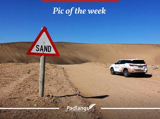 Warning road sign "Sand", Namibia