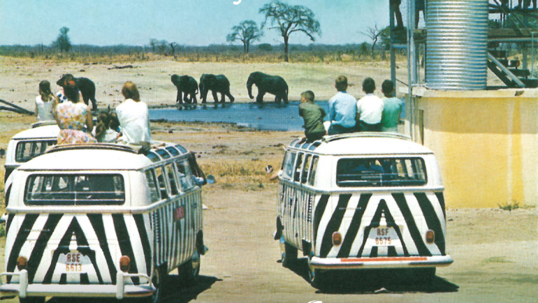 Safari in the 1960ies, Etosha waterhole, Namibia