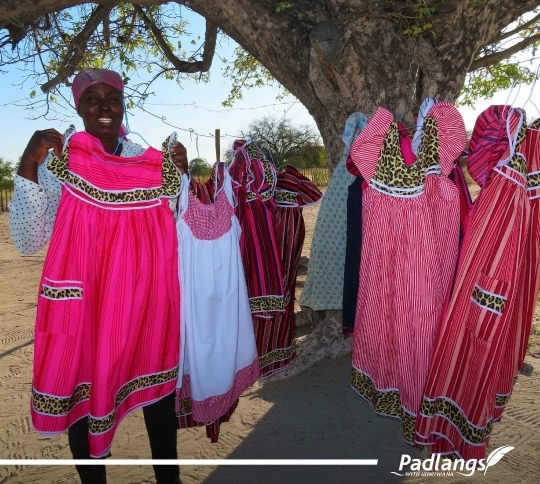 On the outskirts of Ondangwa in Northern Namibia, two women sell handmade Owambo dresses