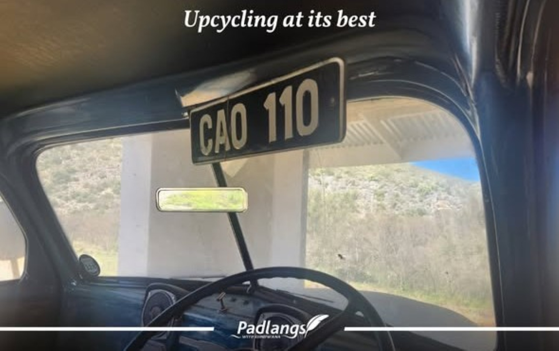 Creative upcycling with a repurposed DeSoto car part that finds new life as a sun visor, showcasing innovation and sustainability.